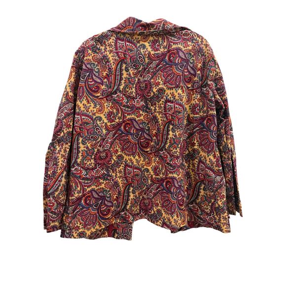 Vintage Paisley Blazer Burgundy Yellow Open Front Long Sleeve Pockets M - Picture 2 of 6